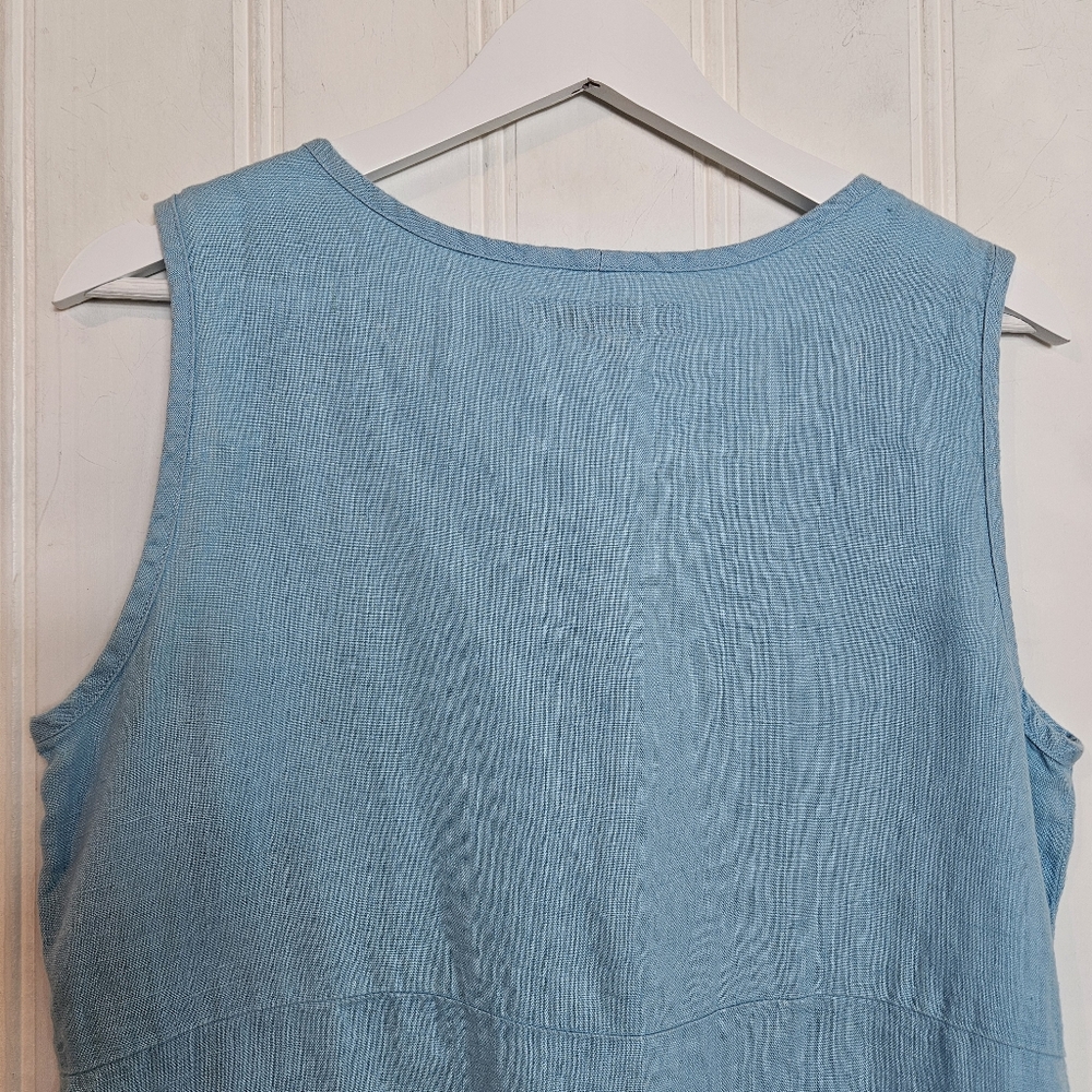 FLAX Linen Blue Sleeveless Tunic Size S Relaxed Minimalist Coastal Chic Top - Picture 7 of 11